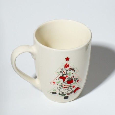 Ceramic mug with a spoon "Christmas tree", 310 ml, white color-4