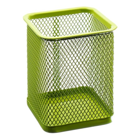 A glass for writing accessories, square, metal mesh, green-2