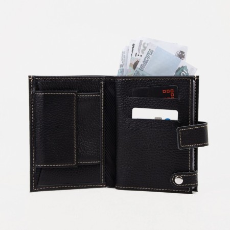 Male purse on the 3 in 1 button, a department for auto documents and passports, black color-6