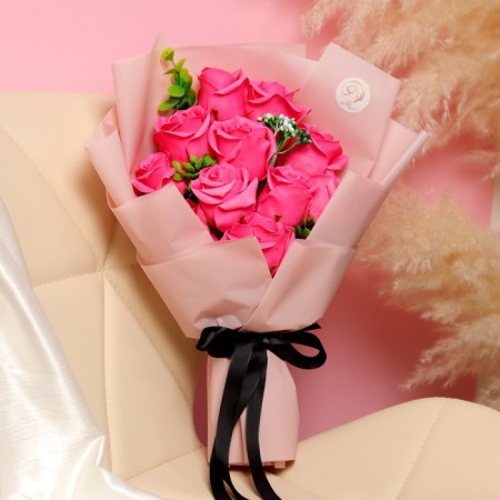 Exclusive bouquet of soap roses, fuchsia color, 11 pcs