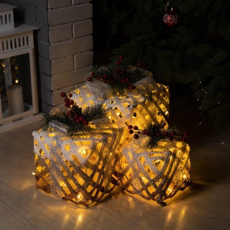 LED figure "White Wicker Gifts" 15, 20, 25 cm, textiles, metal, 220 V, glow warm white-2