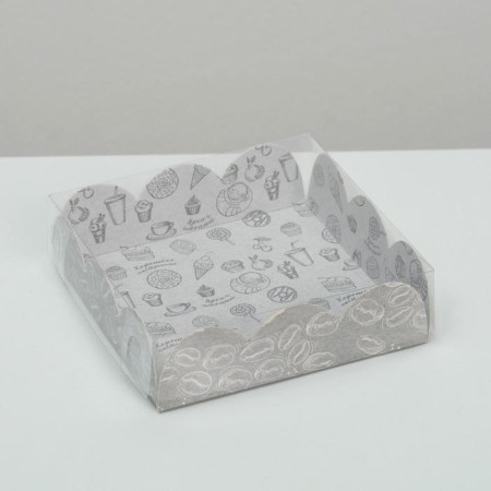 Cookie box, confectionery packaging with PVC lid, "goodies", 10.5 x 10.5 x 3 cm