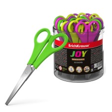 Baby scissors 13.5 cm, Erichkrause Joy, in a glass, with rounded ends of blades and ruler, mix