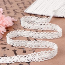 Knitted lace, 15 mm × 10 ± 1 m, white color