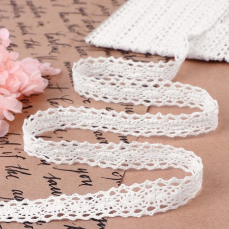 Knitted lace, 15 mm × 10 ± 1 m, white color