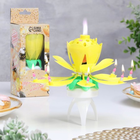 Candle for the cake musical "Tulip", spinning, yellow, 14.5 × 6 cm
