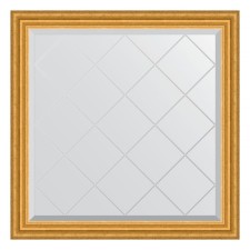 Mirror with engraving in the baguette frame, aged gold 67 mm, 82x82 cm