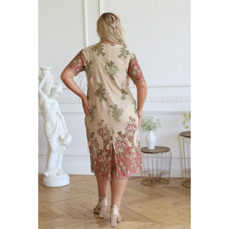 Women's dress, size 52, beige color, red-7