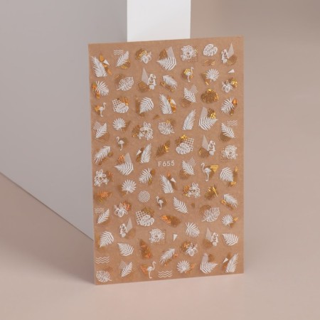 Nail stickers "leaflets", metallized, white/golden color