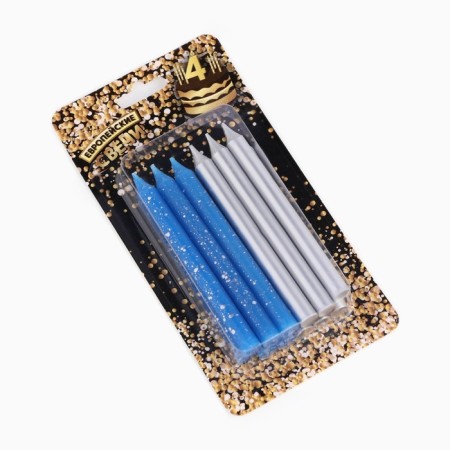 Set of candles for the Cake "Spark", 12 pcs, 8 cm, blue and silver metallic-8