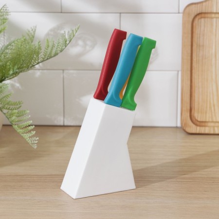A set of kitchen knives on the stand “Rainbow”, 4 objects, blade 6.5 cm, 8.5 cm, 9.5 cm, 11.5 cm, on a stand, Mix color