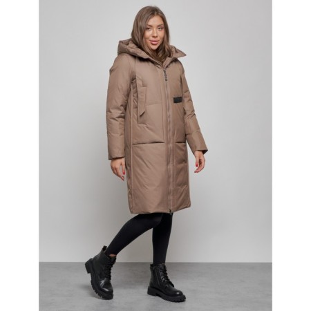 Coat insulated winter female, size 48, brown color-1