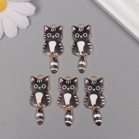 Decor for creativity metal, enamel "Black and white cat" 4x1.5 cm-2