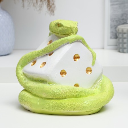 The piggy bank "Snake with a cube" Green, 17x16x16cm-1