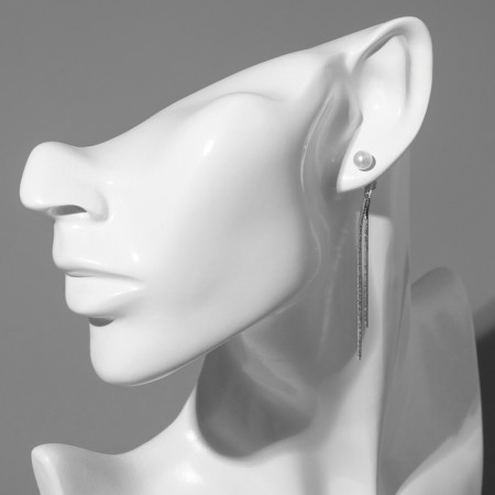 Earrings with pearls "chains" bead, white color in silver-2