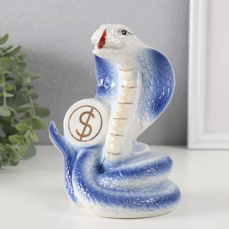 Souvenir Ceramics "Cobra with coins" Blue with gold set 2 pcs 9x12.2x15.5 cm-1