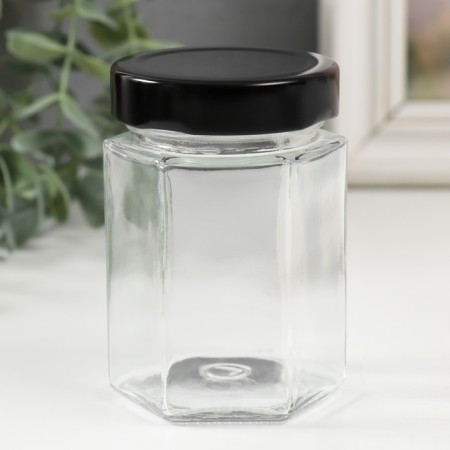Bank for candles glass with a hexagon lid is a transparent 150 ml 5.8x5.8x9 cm