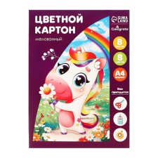 Картон цветной А4, 8 листов, 8 цветов "Кот и Пёс", мелованный 240 г/м2, в папке