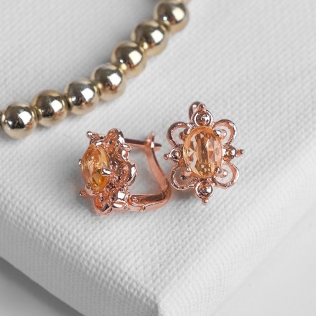 Earrings with rhinestones "Edel" oval in a flower, color pink gold-1