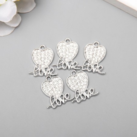 Decor for creativity metal, rhinestones "heart with the inscription" silver 0.2x1.8x2.1 cm-1