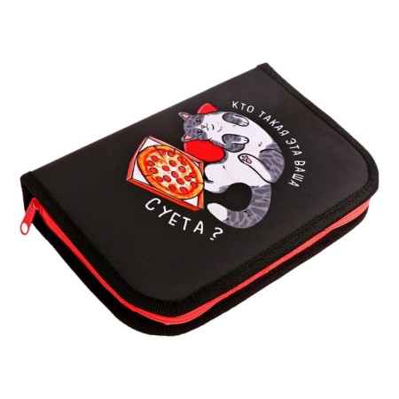 Penal 1 section 140 x 210 x 40 mm, folding pocket and cosmetic bag, fabric, calligrata topontent "cat fuss"-1