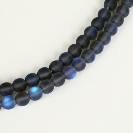 Busins ​​made of natural stone "Cat Eye", set 46 pcs., Size 1 pc. -8 mm, matte dark blue