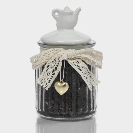 Glass Bank for bulk products with ceramic lid "Tea Conversations", 300 ml, 8 × 14 cm, white cover color-3