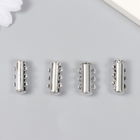 Fastener magnetic three -row metal silver set 4 pcs 0.6x2.1 cm