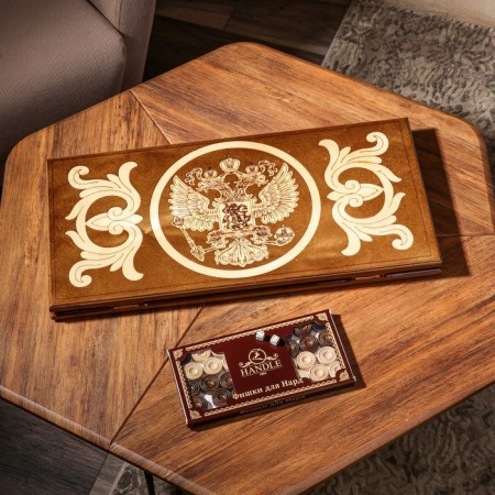 Handmade backgammon "Coat of arms", 60x30 cm, with a chess field, Armenia