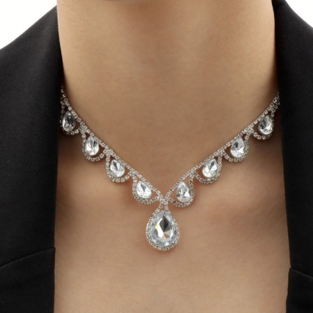 Set 2 objects: earrings, necklace necklace drops, one thread, white color in silver, 35 cm-3