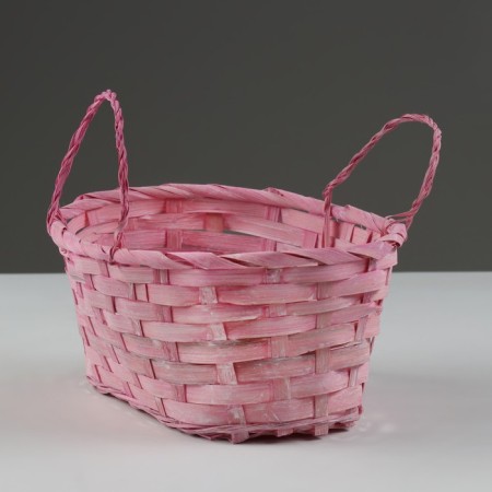 Wicker basket, d23 x 17 x 10/36 cm, pink, bamboo-1