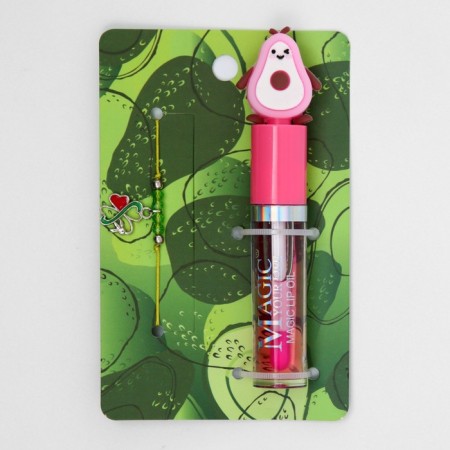 Set 2 objects: bracelet, lip gloss "avocado" clover, green color, 6 cm-1