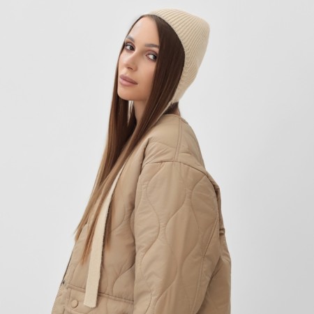 Women's cap with a rabbit hair, p. 56 cm, beige-1