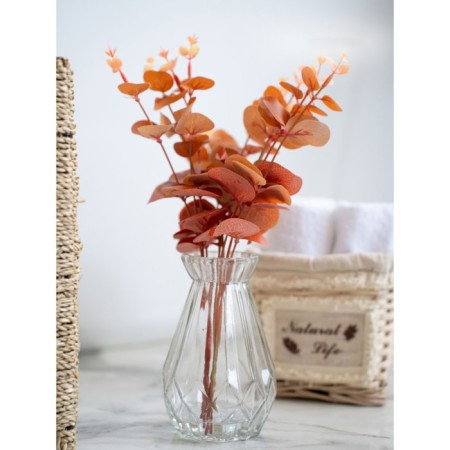 Flower composition "Eucalypt" in a bottle vase, orange / transparent color