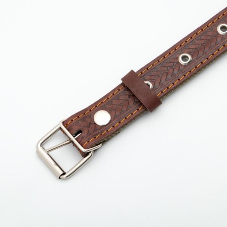 Combined dimensionless collar, leather/tarpaulin, 60x3 cm, Osh 30-57 cm, brown/green-3