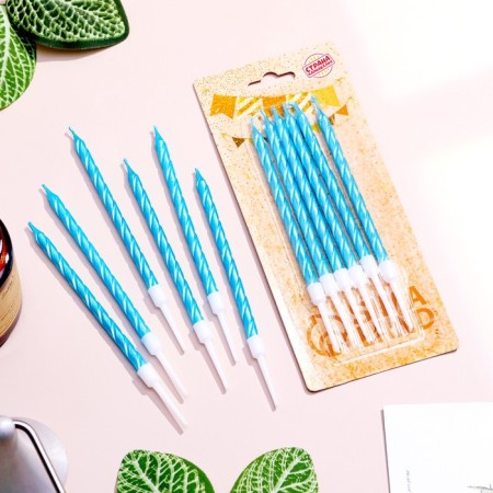 Candles in a cake twisted with a stand, 6 pcs, 11 cm, sky blue-1