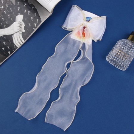 Hair clip "Schoolgirl" bow, 13x27 cm, ivory with Kantik