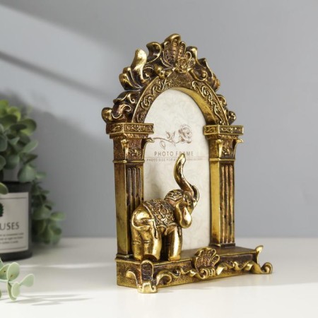 Photo frame Polystone 10x15 cm "Indian elephant" aged gold 21.5x15.8x5 cm-2
