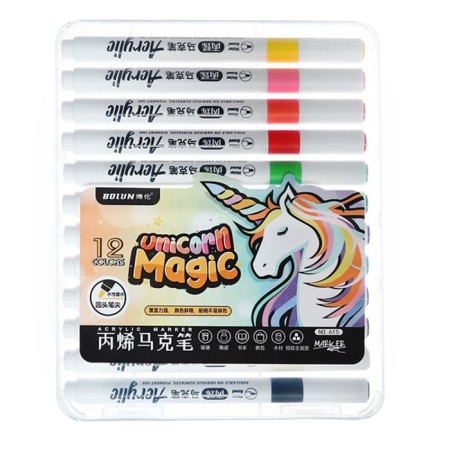 A set of acrylic markers 12 colors, a round tip, for any surface-1