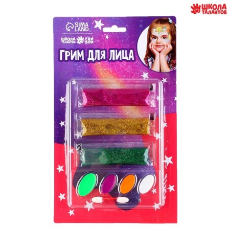 Makeup for the face and body, 4 colors + 3 gels with sparkles + applicator-1