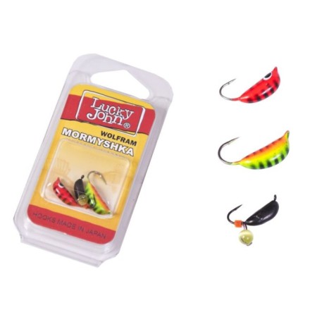 Mormyshki tungsten Lucky John with a loop 3pcs set of banana Riga blister