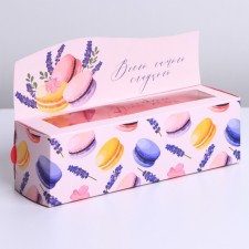 Box for Makarun confectionery, packaging, Makaruns, 18 x 5.5 x 5.5 cm