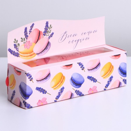 Box for Makarun confectionery, packaging, Makaruns, 18 x 5.5 x 5.5 cm