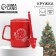 Ceramic mug with a spoon and lid "Miracles Time", 400 ml, red color