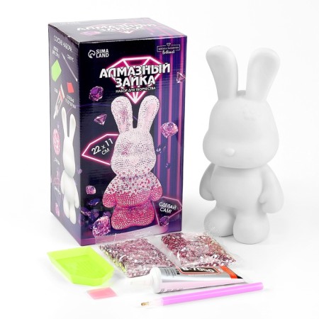 Diamond mosaic on a figure with a full filling "Bunny", pink-4