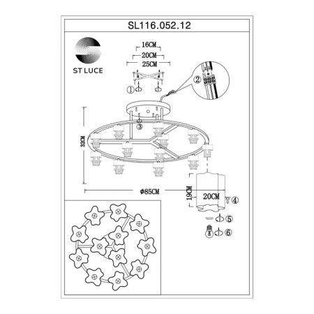 Ceiling Ceiling ST LUCE. SL116.052.12. ONDE. 12x60 watts, E27, 90x90x31 cm, silver color-3