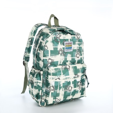 School backpack from textiles on a zipper, 3 pockets, green color-2