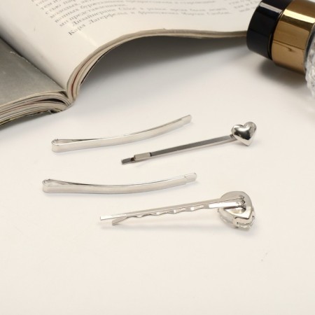Invisibility for hair "Amelia" (set 4 pcs) heart, 6 cm, silver-1