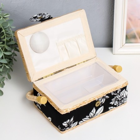 Casket for needlework "White flowers on black" 9.5x19.5x13 cm-2