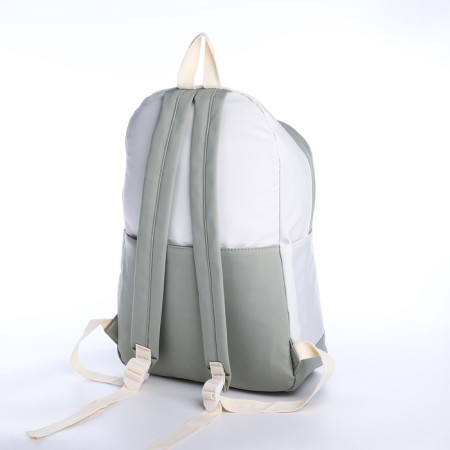 School backpack of textiles with a zipper, 4 pockets, green/white color-3